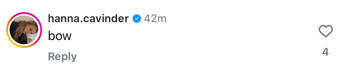 Hanna Cavinder reacts to Jake Ferguson's Instagram post